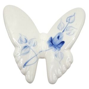 Vintage Homco Butterfly Figurine Home Decor White Blue Floral Ceramic Art